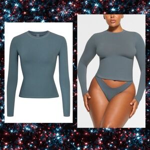 SKIMS Cotton Jersey Long Sleeve T-Shirt Kyanite New
